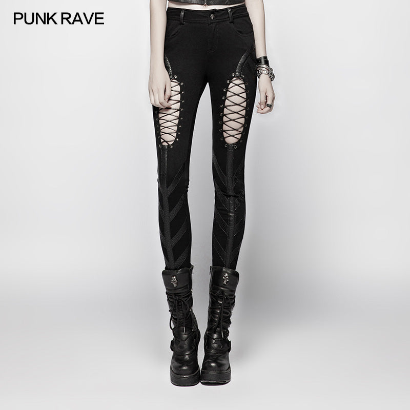 WK-346 Punk Hollow-out Rope Stretch Trousers?-??Punk Rave Clothing