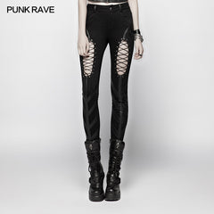 WK-346 Punk Hollow-out Rope Stretch Trousers?-??Punk Rave Clothing