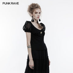 WT-489 Steampunk Brooch See Through Short Sleeve T-shirt?-??Punk Rave Clothing