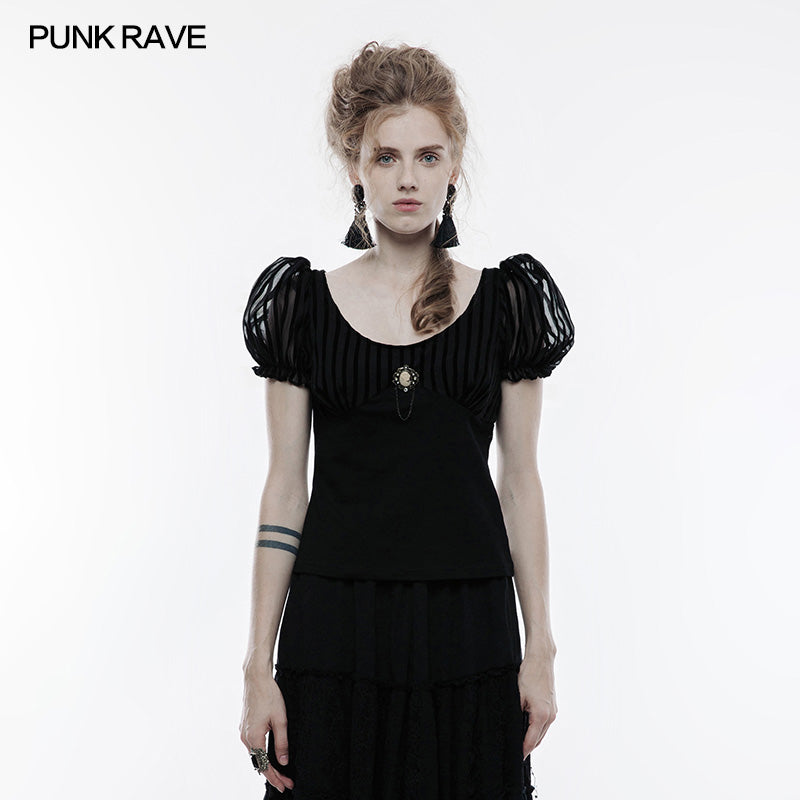WT-489 Steampunk Brooch See Through Short Sleeve T-shirt?-??Punk Rave Clothing