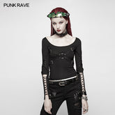 WT-538 Punk Hollow-out Long Sleeve T-shirt?-??Punk Rave Clothing