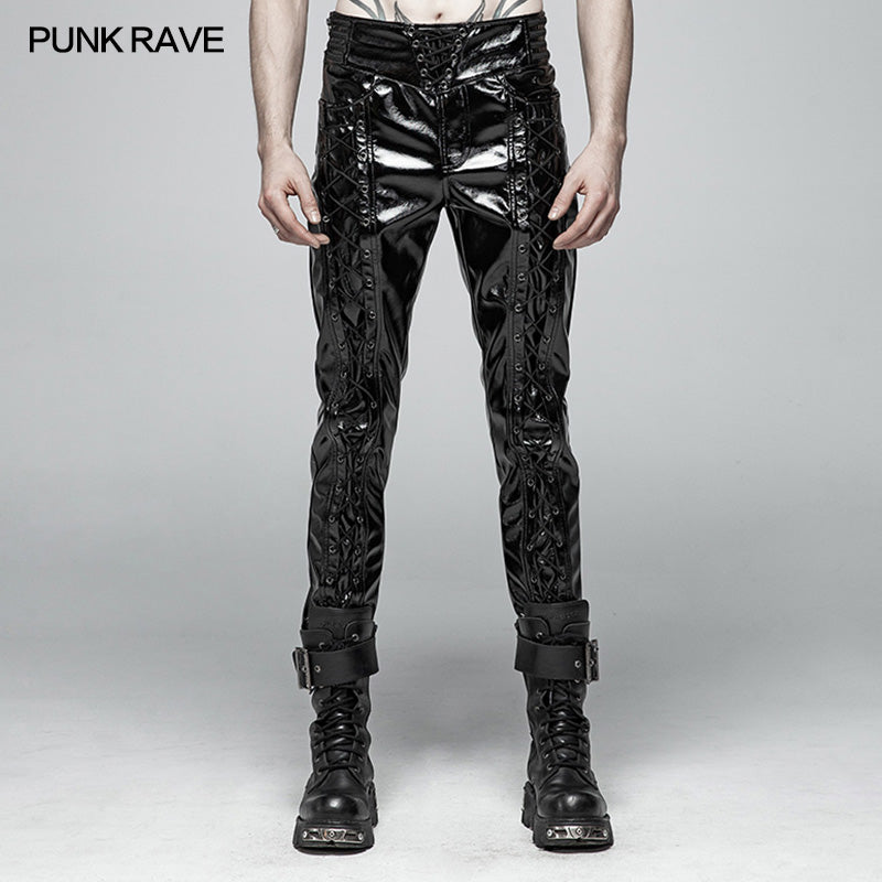 WK-367 Punk Mens Glossy Patent-leather Trousers?-??Punk Rave Clothing