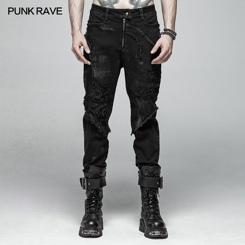 WK-369 Punk Broken Hole Net Trousers?-??Punk Rave Clothing