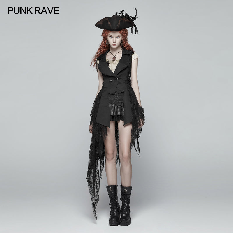 WY-1024 Womens Dark Punk Asymmetric Vest?-??Punk Rave Clothing