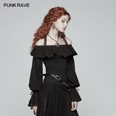 WT-546 Steampunk Halter Neck Off-the-shoulder Long Sleeve T-shirt?-??Punk Rave Clothing