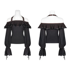 WT-546 Steampunk Halter Neck Off-the-shoulder Long Sleeve T-shirt?-??Punk Rave Clothing