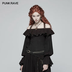 WT-546 Steampunk Halter Neck Off-the-shoulder Long Sleeve T-shirt?-??Punk Rave Clothing