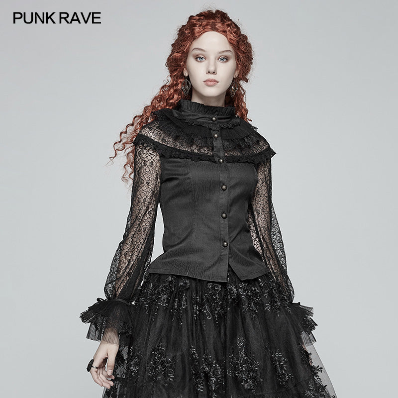 WY-998 Steampunk Translucent Lace Sleeve Vintage Shirt?-??Punk Rave Clothing