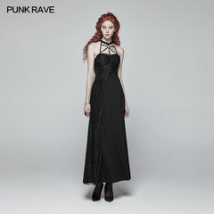 OQ-395 Gothic Womens Cross Halter Neck Daily Wear Dress?-??Punk Rave Clothing