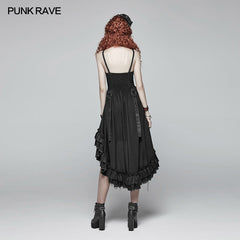 WQ-390 Steampunk Pleated Two-Layer Ruffled Hem High-Low Dress?-??Punk Rave Clothing