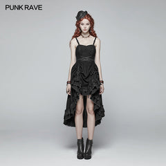 WQ-390 Steampunk Pleated Two-Layer Ruffled Hem High-Low Dress?-??Punk Rave Clothing