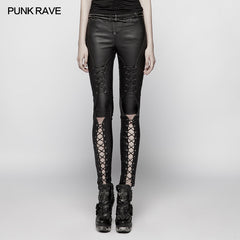 WK-343 Punk Pressure Adhesive Faux Leather Woven Trousers?-??Punk Rave Clothing