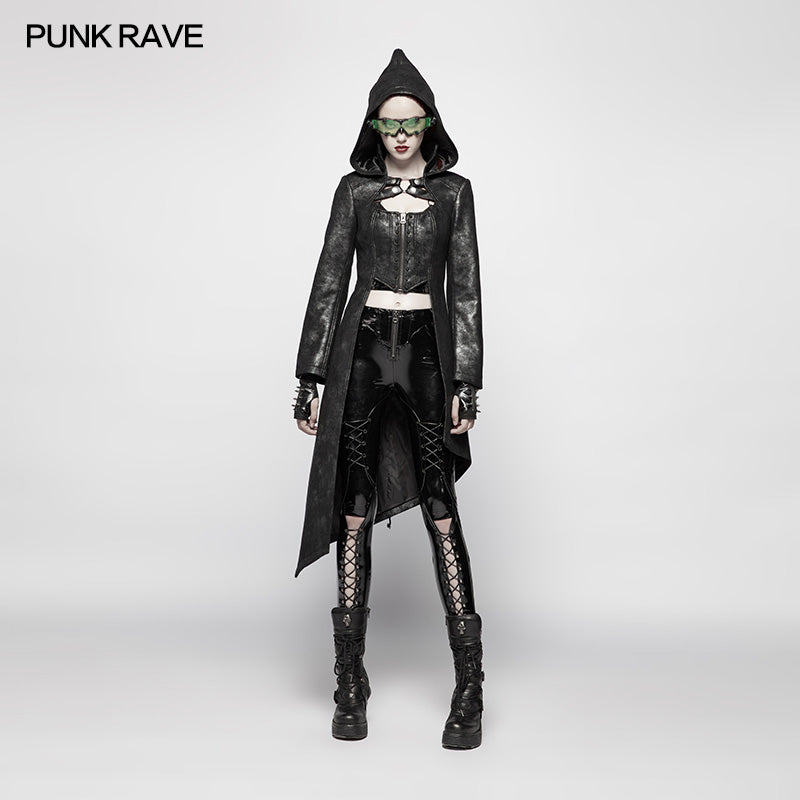 WY-977 Punk Womens Asymmetric Hem Hooded Jacket?-??Punk Rave Clothing