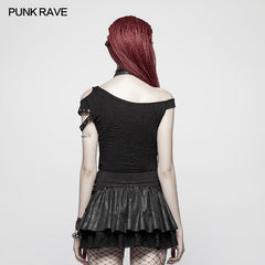 OT-548 Daily Punk Short Sleeve T-shirt With Eyelets Decoration?-??Punk Rave Clothing