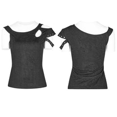 OT-548 Daily Punk Short Sleeve T-shirt With Eyelets Decoration?-??Punk Rave Clothing