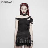 OT-548 Daily Punk Short Sleeve T-shirt With Eyelets Decoration?-??Punk Rave Clothing