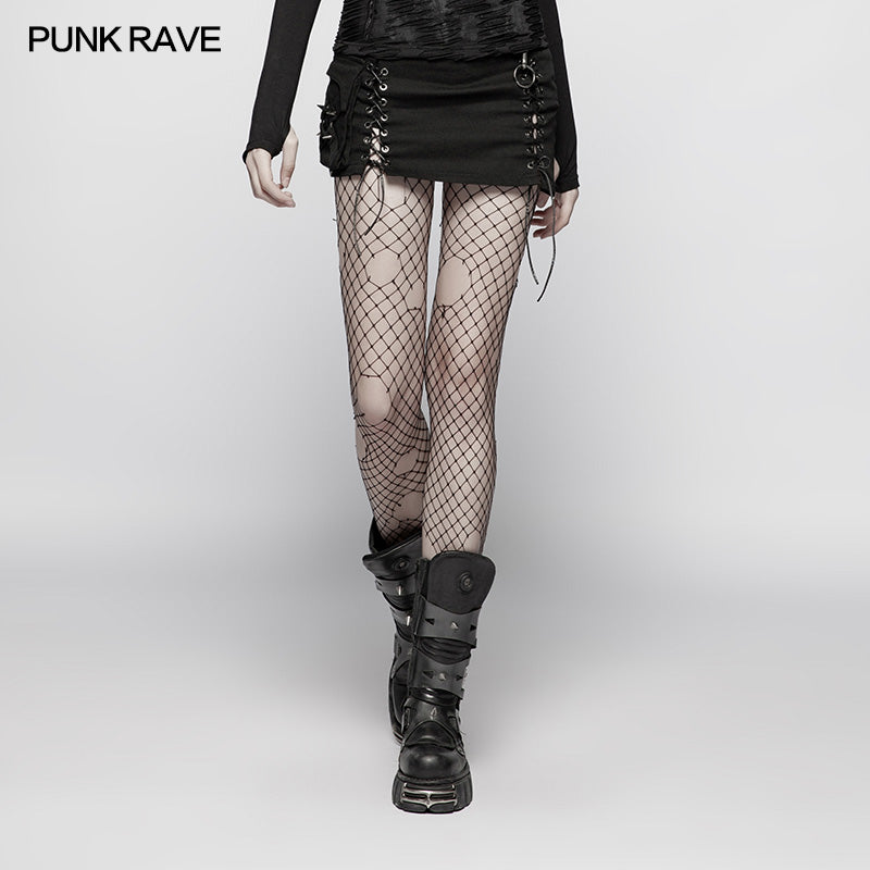 WQ-400 Steampunk Asymmetric Lace-up Skirt?-??Punk Rave Clothing