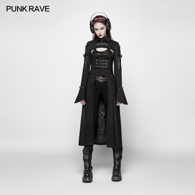 WY-981 Punk Futuristic Long Coat With Adjustable Drawstring Design?-??Punk Rave Clothing