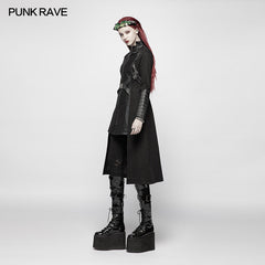 WY-974 Punk Women Standing Collar Warrior High Low Long Coat?-??Punk Rave Clothing