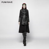 WY-974 Punk Women Standing Collar Warrior High Low Long Coat?-??Punk Rave Clothing