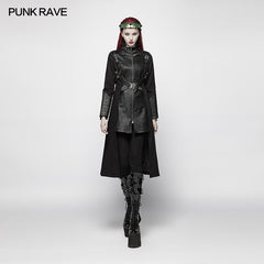 WY-974 Punk Women Standing Collar Warrior High Low Long Coat?-??Punk Rave Clothing
