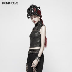 WY-986 Punk High Neck Elastic Knitted PU Super Short Vest?-??Punk Rave Clothing