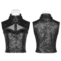 WY-986 Punk High Neck Elastic Knitted PU Super Short Vest?-??Punk Rave Clothing