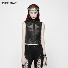 WY-986 Punk High Neck Elastic Knitted PU Super Short Vest?-??Punk Rave Clothing