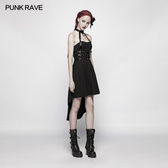 WQ-396 Dark Punk Halter Neck Spine Shaped High Low Dress?-??Punk Rave Clothing