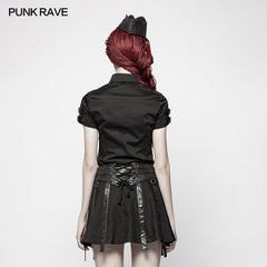 WY-954 Military Short Sleeve Shirt With PU Loop And Metal Adjustment Buckle Blouse?-??Punk Rave Clothing