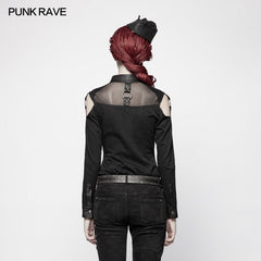 WY-979 Punk Cross Long Sleeve Hollow-out Shoulder Shirt?-??Punk Rave Clothing