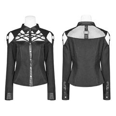 WY-979 Punk Cross Long Sleeve Hollow-out Shoulder Shirt?-??Punk Rave Clothing