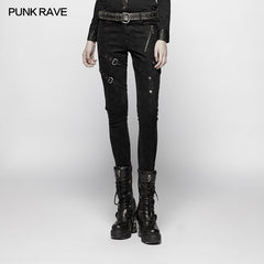 WK-355 Punk Floral Denim Long Trousers Jeans?-??Punk Rave Clothing