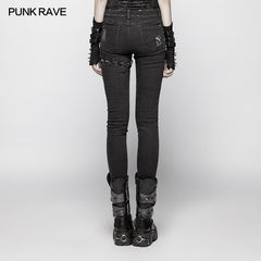 WK-349 Punk Denim Trousers Water-washed Long Jeans?-??Punk Rave Clothing