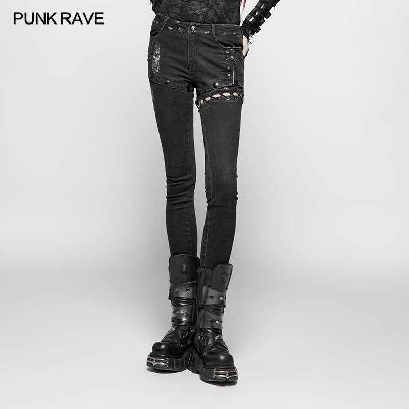 WK-349 Punk Denim Trousers Water-washed Long Jeans?-??Punk Rave Clothing