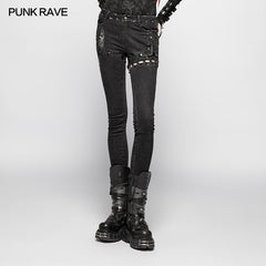 WK-349 Punk Denim Trousers Water-washed Long Jeans?-??Punk Rave Clothing