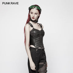 WY-955 Punk PU Tight-fitting Short Corset With Cross Lace-up Back?-??Punk Rave Clothing
