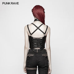 WY-955 Punk PU Tight-fitting Short Corset With Cross Lace-up Back?-??Punk Rave Clothing