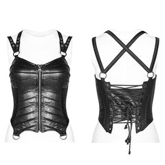WY-955 Punk PU Tight-fitting Short Corset With Cross Lace-up Back?-??Punk Rave Clothing