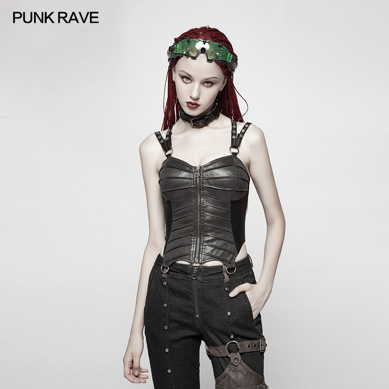 WY-955 Punk PU Tight-fitting Short Corset With Cross Lace-up Back?-??Punk Rave Clothing