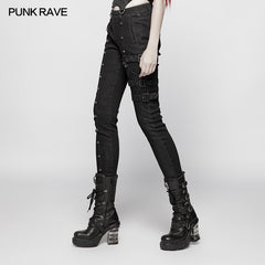 WK-348 Steampunk Micro-elastic Contrasting Color Denim Trousers?-??Punk Rave Clothing