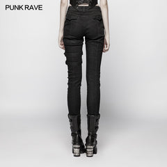 WK-348 Steampunk Micro-elastic Contrasting Color Denim Trousers?-??Punk Rave Clothing