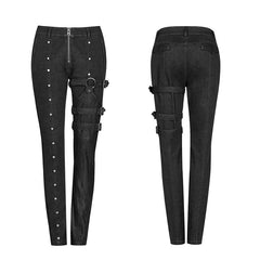 WK-348 Steampunk Micro-elastic Contrasting Color Denim Trousers?-??Punk Rave Clothing