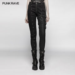 WK-348 Steampunk Micro-elastic Contrasting Color Denim Trousers?-??Punk Rave Clothing
