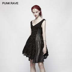 WQ-384 Punk Stretch Knitting Deep V Asymmetrical Dress?-??Punk Rave Clothing