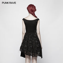 WQ-384 Punk Stretch Knitting Deep V Asymmetrical Dress?-??Punk Rave Clothing