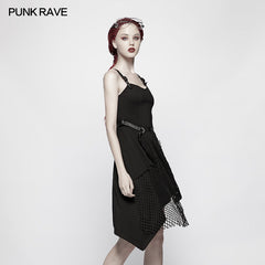 OQ-398 Daily Dark Punk Spaghetti Straps Asymmetrical Mesh Dress?-??Punk Rave Clothing