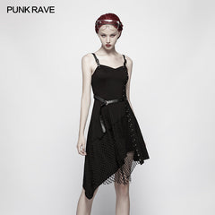 OQ-398 Daily Dark Punk Spaghetti Straps Asymmetrical Mesh Dress?-??Punk Rave Clothing