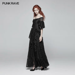 WQ-391 Gorgeous Off Shoulder Victorian Lace Long Dress?-??Punk Rave Clothing