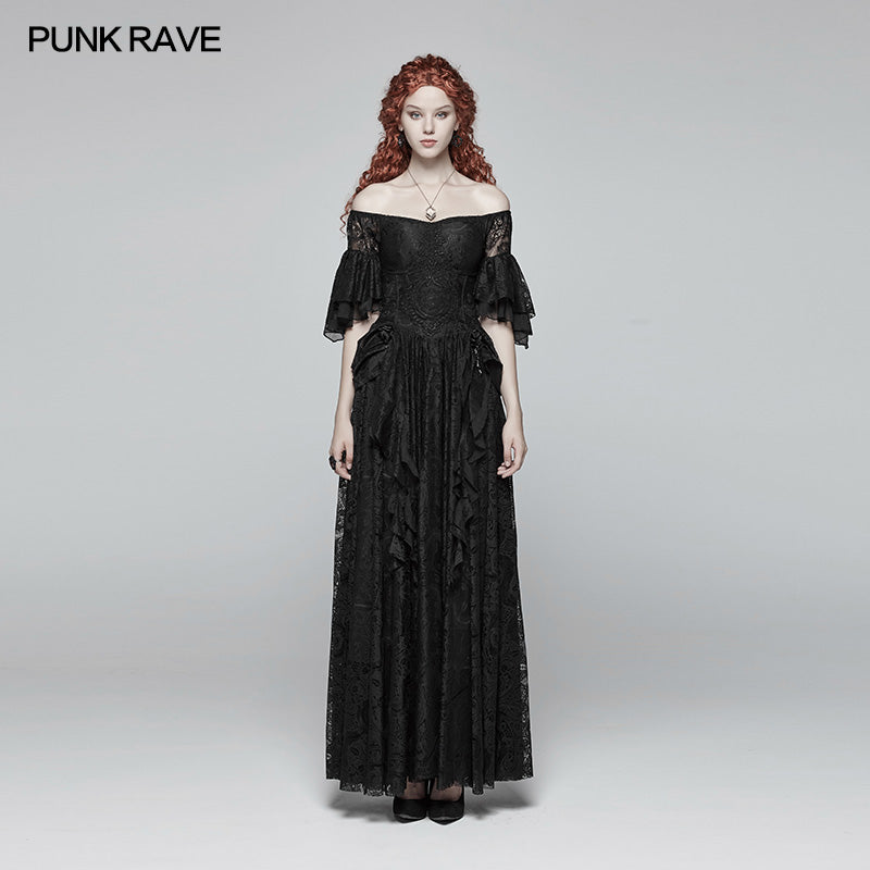 WQ-391 Gorgeous Off Shoulder Victorian Lace Long Dress?-??Punk Rave Clothing